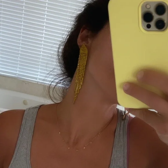 Yellow Statement Fringe Earrings - Picture 5 of 6